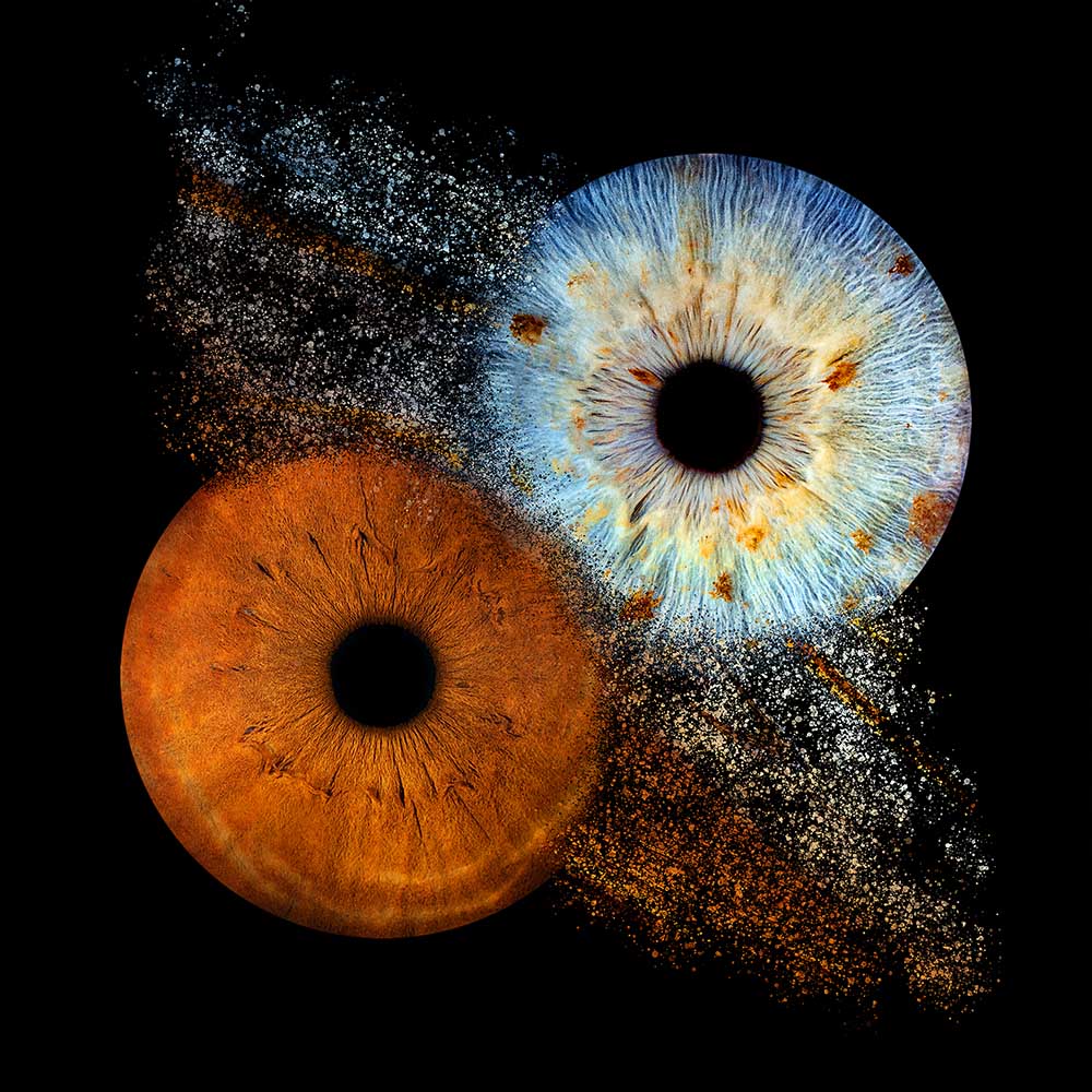 Une frame commandable avec deux iris, une orange et une bleue